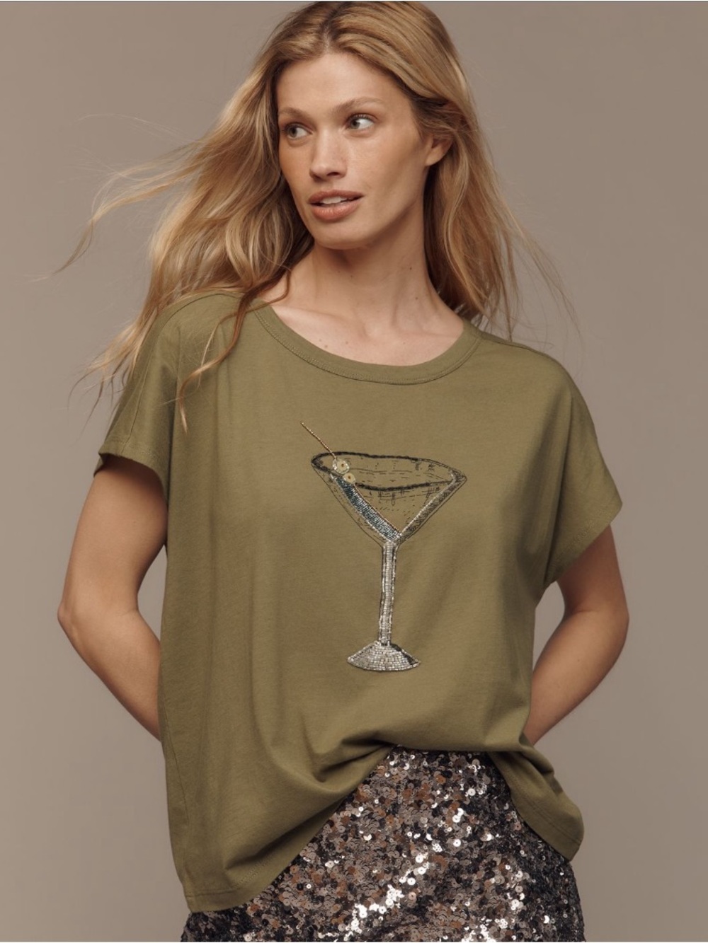 Anthropologie Maeve Embroidered Cocktail T-Shirt